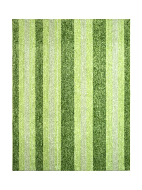 Saral Home Green Microfiber Striped Antiskid Carpet (150 x 210 cm)