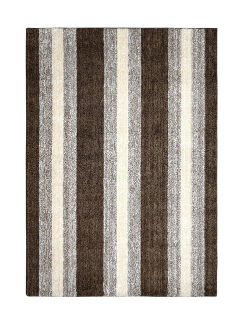 Saral Home Brown Microfiber Striped Antiskid Carpet (150 x 210 cm)