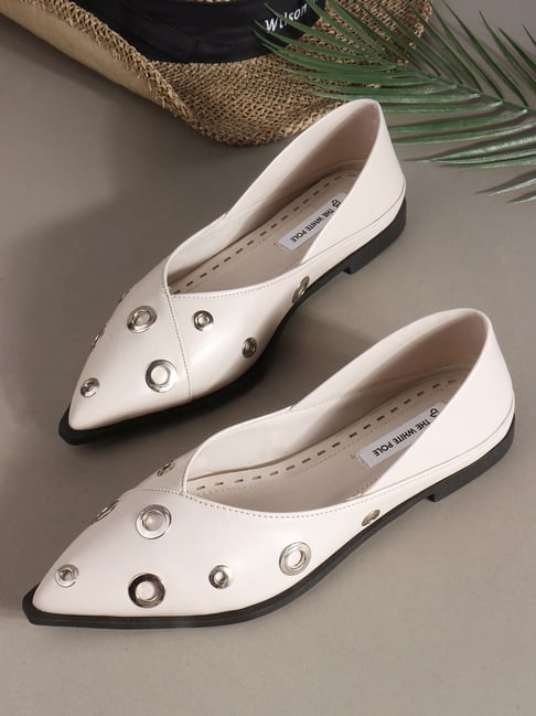 The White Pole Women's Cream Flat Ballets-picture-35