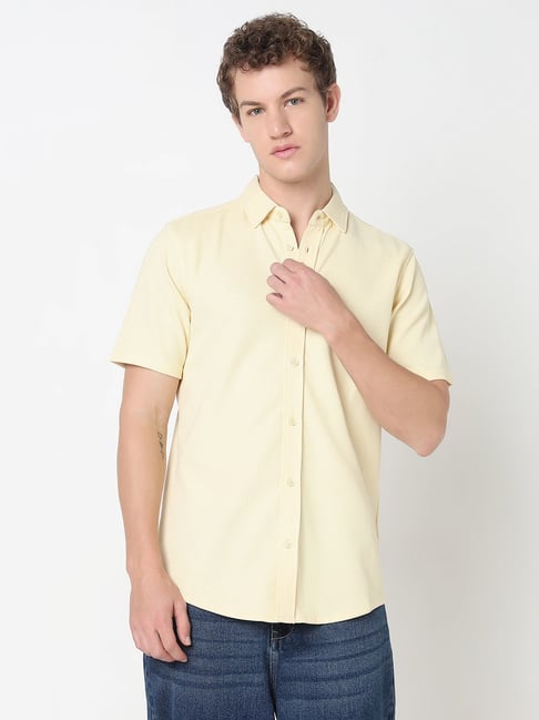 R&B Yellow Regular Fit Self Pattern Shirt-picture-32