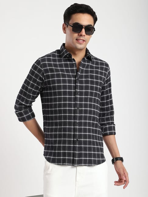 R&B Black Cotton Regular Fit Checks Shirt-picture-14