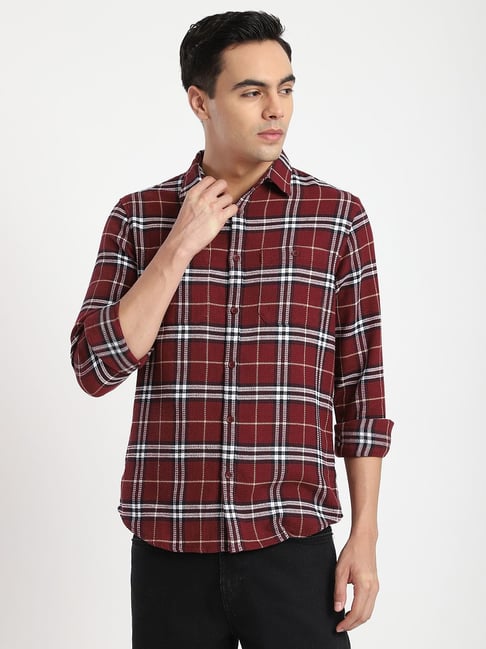 R&B Red Cotton Regular Fit Checks Shirt-picture-29