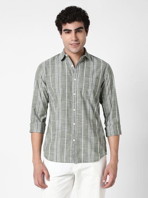 R&B Olive Cotton Regular Fit Checks Shirt-picture-22