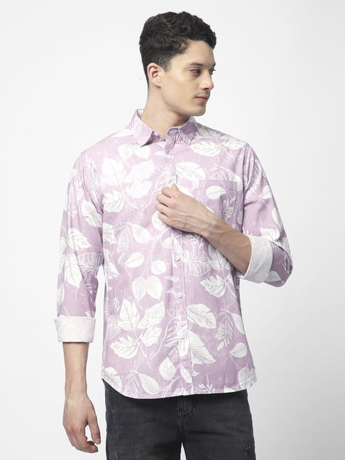 R&B Purple Cotton Regular Fit Floral Print Shirt-picture-25