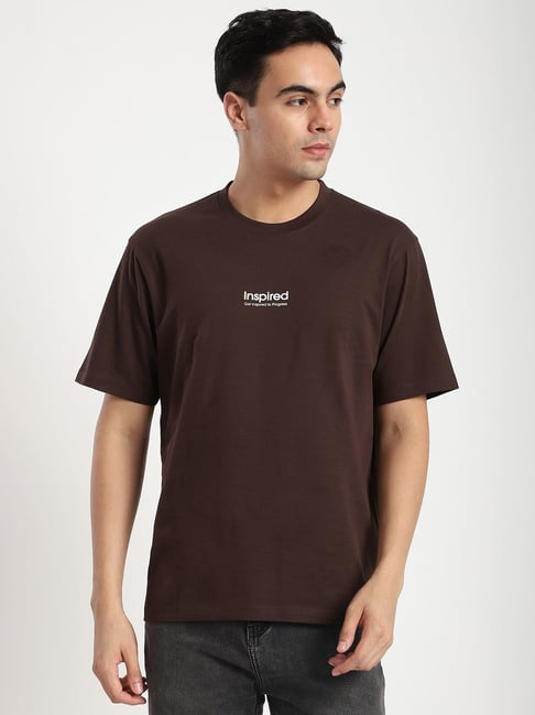 R&B Brown Cotton Relaxed Fit Printed T-Shirt-picture-35