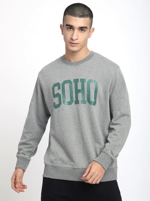 R&B Grey Regular Fit Printed Sweatshirt
