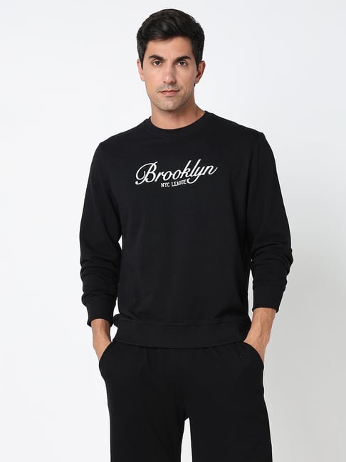 R&B Black Regular Fit Printed Sweatshirt