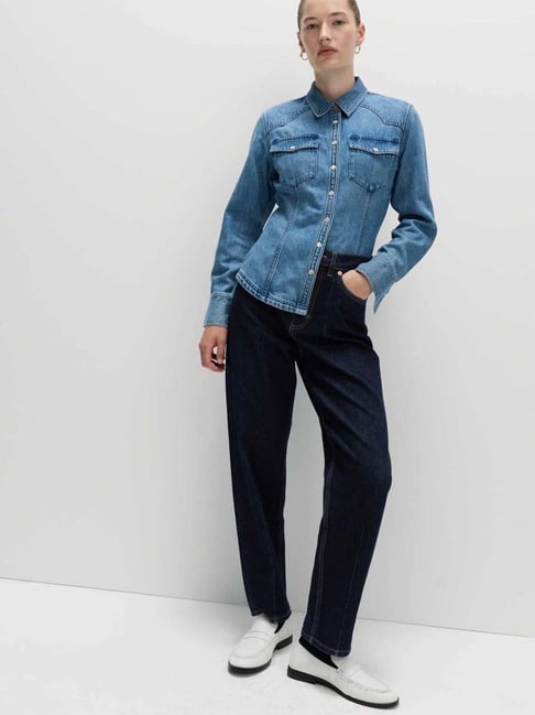 Marks & Spencer Blue Premium Dart Detail Barrel Jeans