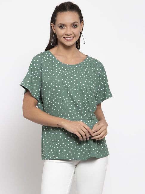 Gipsy Green Synthetic Relaxed Fit Short Sleeves Top
