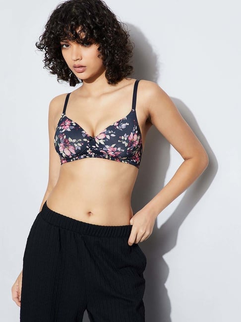 Ginger By Lifestyle Black Regular Fit Floral Print Bra
