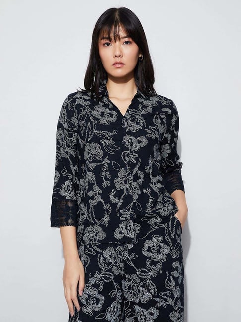 Fame Forever By Lifestyle Dark Blue Regular Fit Printed Shirt-picture-41