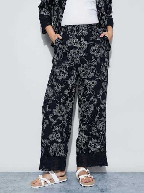 Fame Forever By Lifestyle Dark Blue Regular Fit Printed Trousers-picture-42