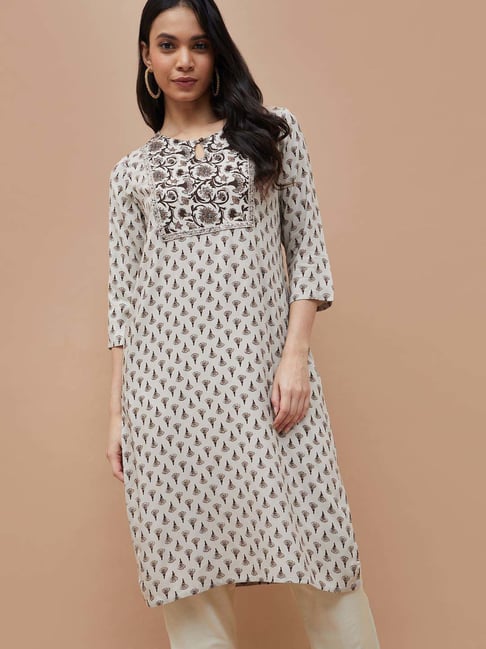 Melange By Lifestyle Off White Regular Fit Floral Print Kurta-picture-31