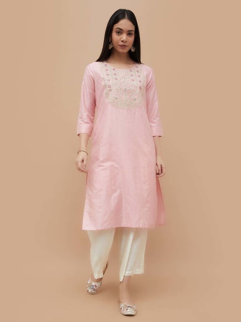 Melange By Lifestyle Pink Regular Fit Embroidered Kurta-picture-16