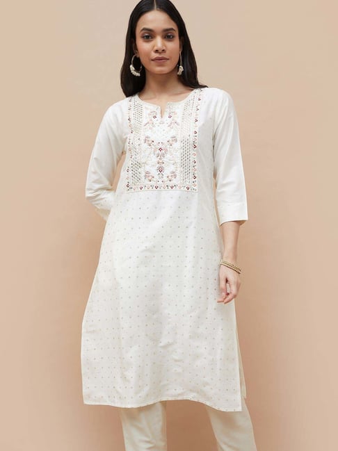 Melange By Lifestyle Off White Regular Fit Embroidered Kurta-picture-30