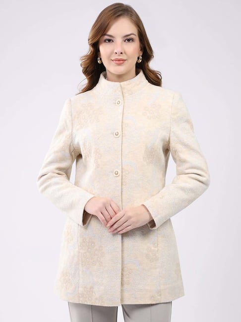 Monte Carlo Beige Regular Fit Embroidered Coat-picture-30