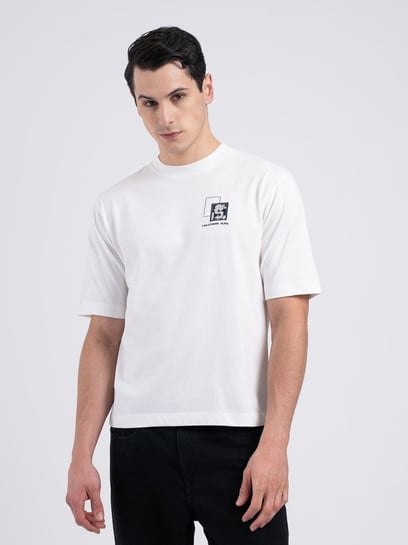 Red Tape White Oversized Printed T-Shirt