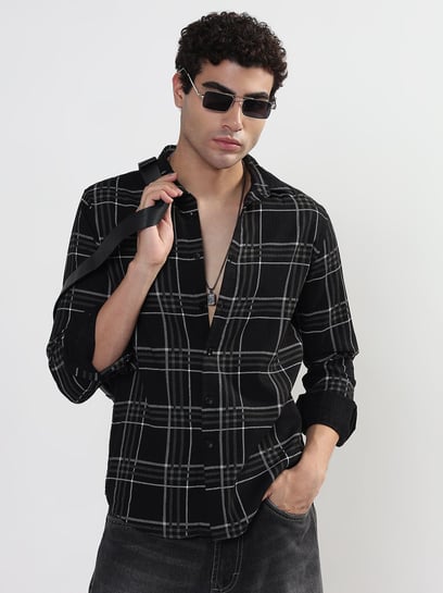 SHOWOFFFF Black Slim Fit Checks Shirt