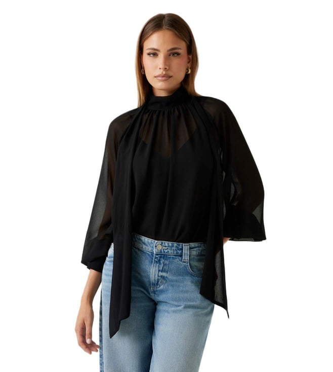 〖 Gypsohila 〗Clear Blouson/black Guess Jet Black Audrine Bow Blous Ultralight Regular Fit Woven Top