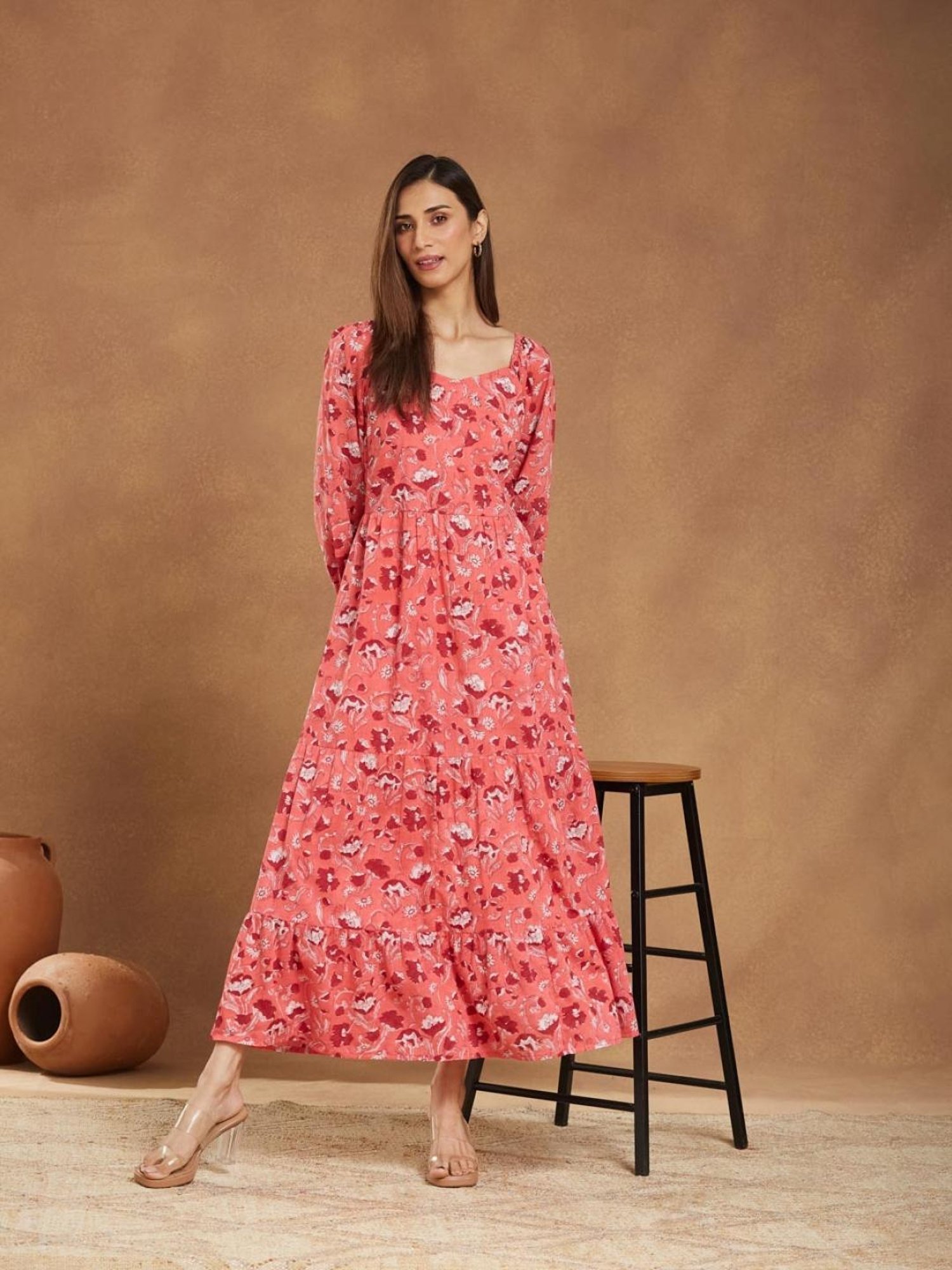 flutter sleeve wrap maxi dress Adrianna Papell Plus Size Chiffon Printed High-Low Midi Dress - Brown Multi