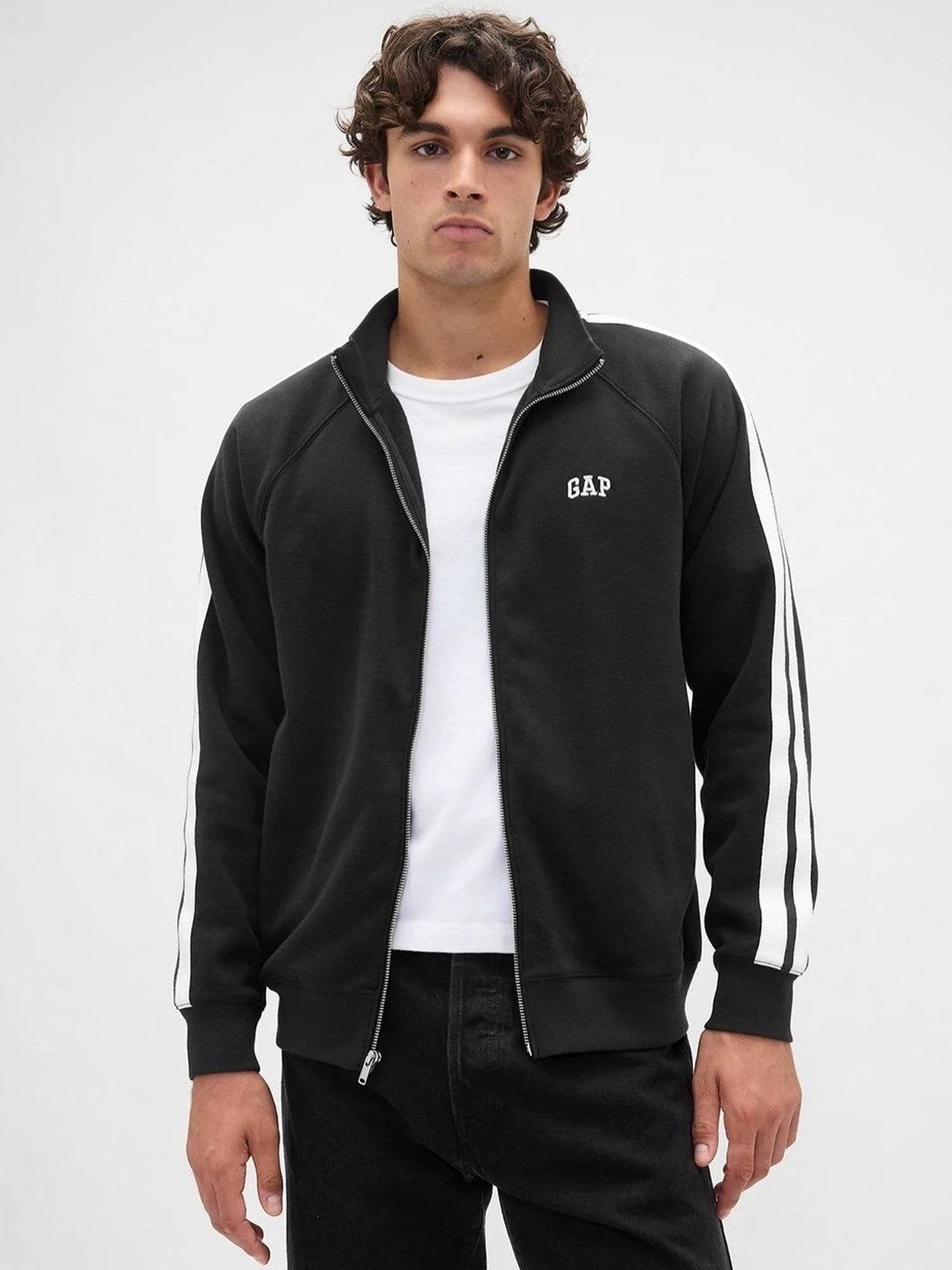 GAP Black Striped Relaxed Fit Long Sleeves Track Jacket