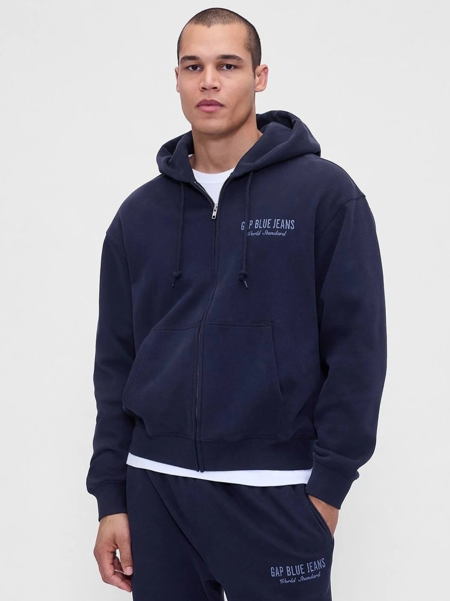 GAP Navy Printed Relaxed Fit Long Sleeves Hoodie