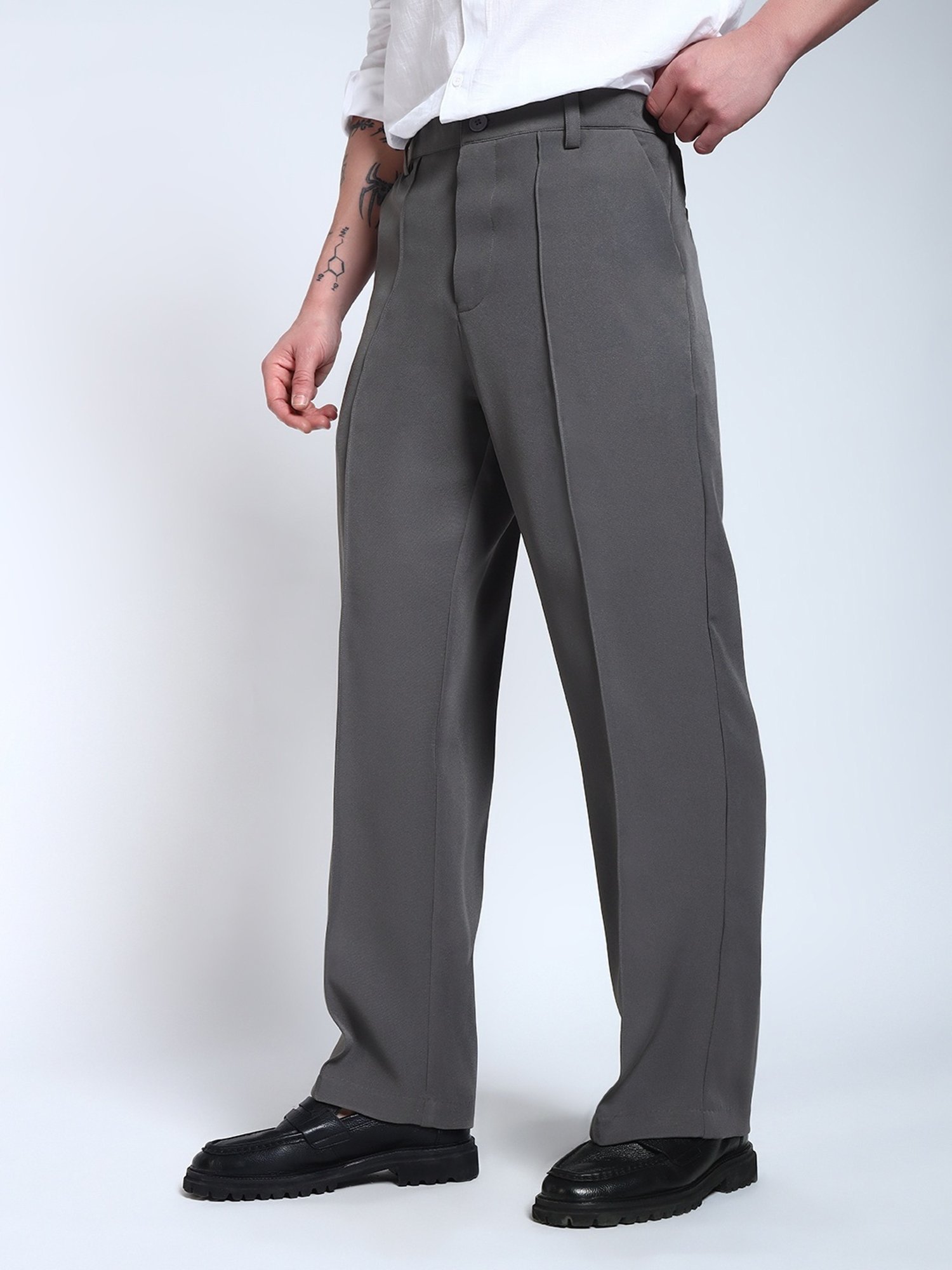 Perch Grey Banana Crepe Loose Fit Pintuck Korean Pants