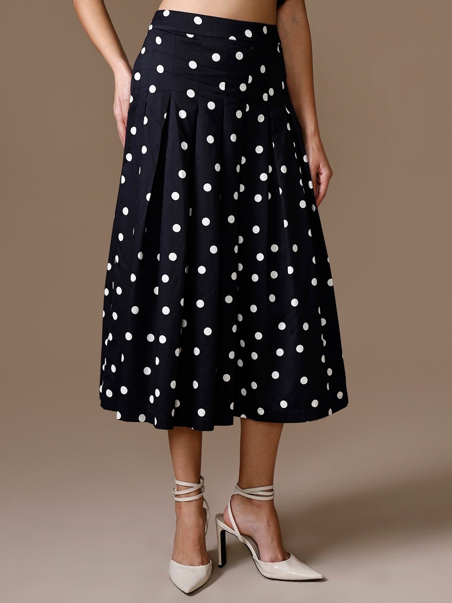 Kazo Black Cotton Polka Dot Skirts