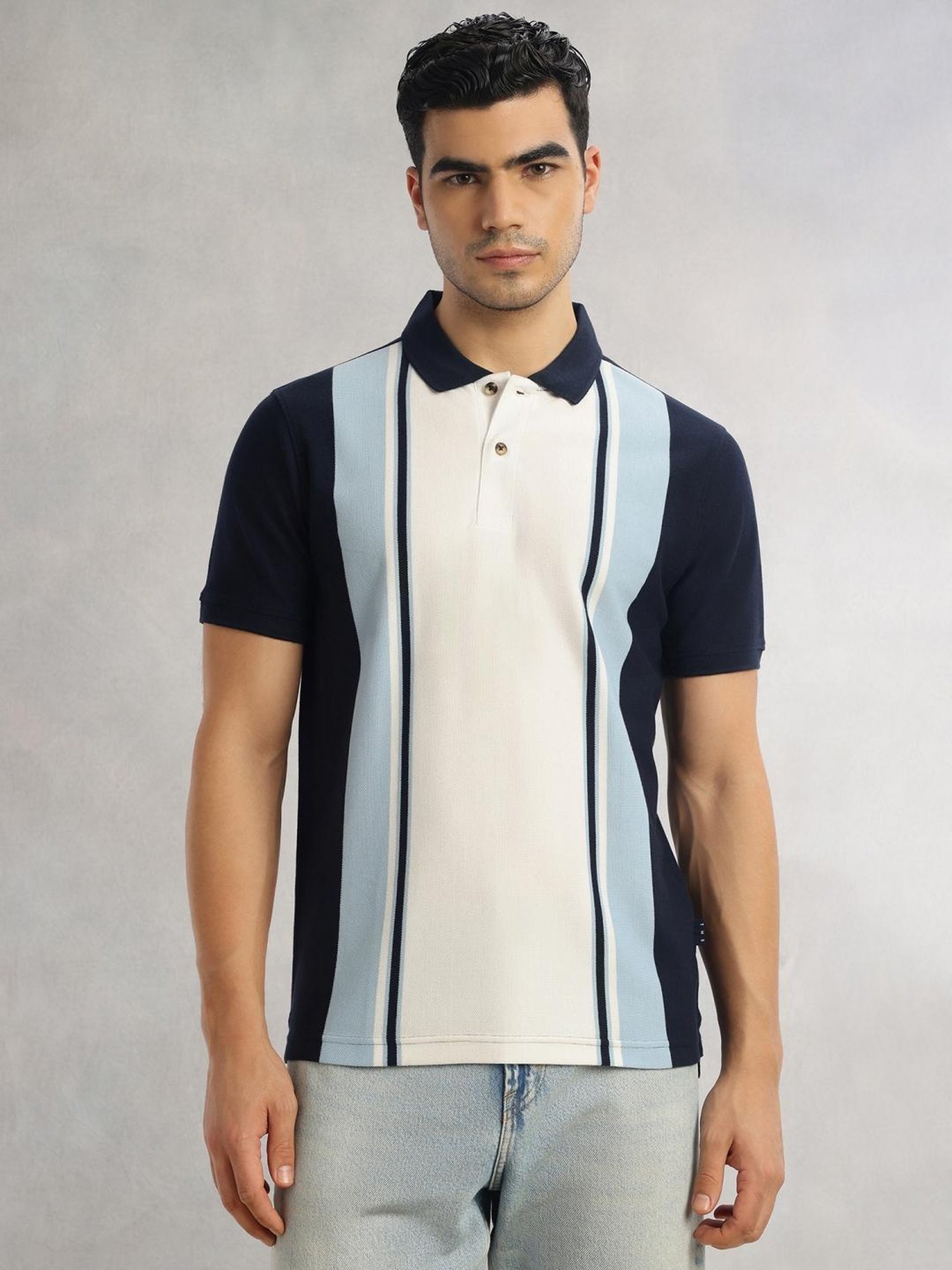 Thomas Scott Men Regular Fit Short Sleeves Striped Cotton