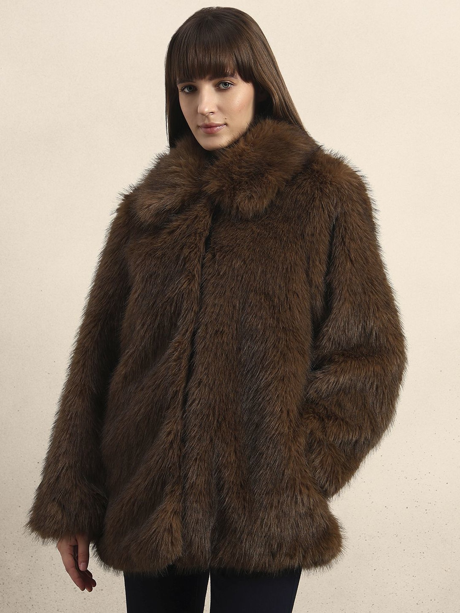Vero Moda Emperador Brown Regular Fit Faux Fur Coat