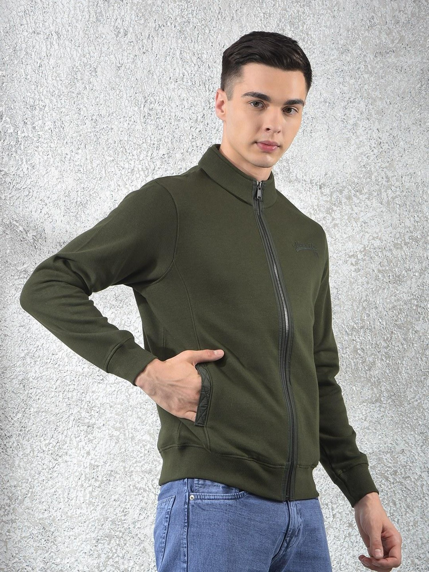 NUMERO UNO Dark Green Cotton Solid Regular Fit Jacket