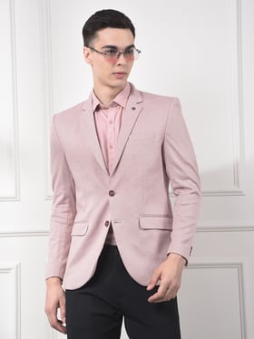 Crimsoune Club Pink Polyester Slim Fit Checked Blazer