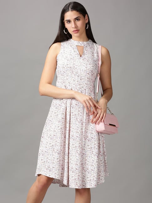 SHOWOFFFF White Printed A-Line Dress-picture-43