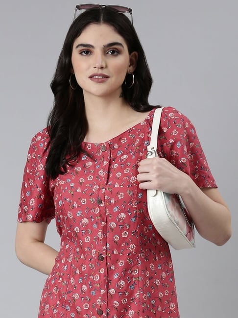 Buy SHOWOFF Pink Cotton Floral Print A Line Dress for Women Online @ Tata  CLiQ