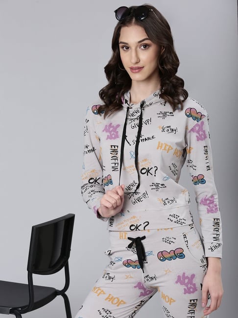 SHOWOFFFF Grey Cotton Blend Graphic Print Tracksuit