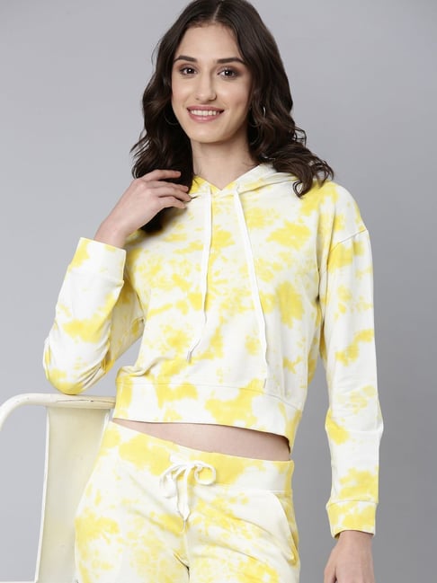 SHOWOFFFF Yellow & White Cotton Blend Tie - Dye Tracksuit