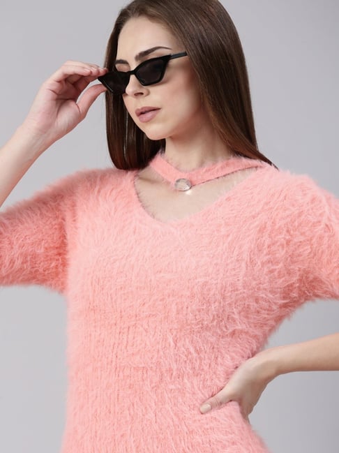 SHOWOFFFF Pink Knitted Regular Fit Bodycon Dress-picture-42