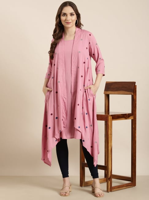 SHOWOFFFF Pink Regular Fit Anarkali Kurta With Jacket-picture-31