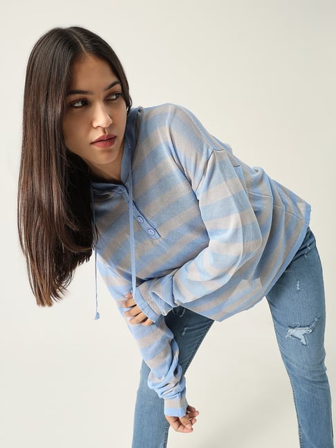 SHOWOFFFF Blue & Grey Striped Hoodie-picture-11