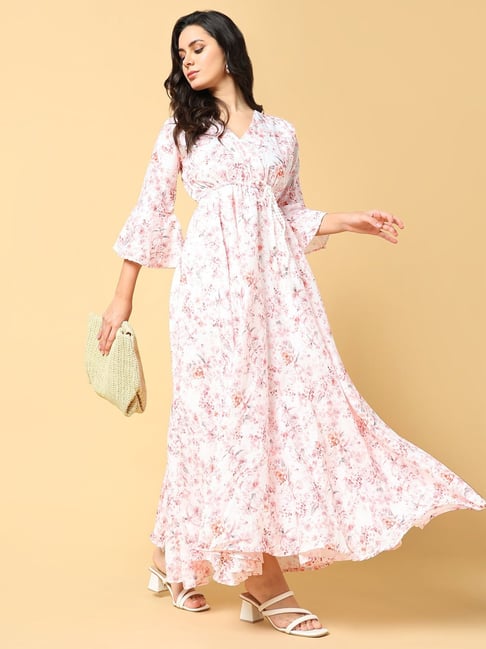SHOWOFFFF Peach Floral Print Maxi Dress