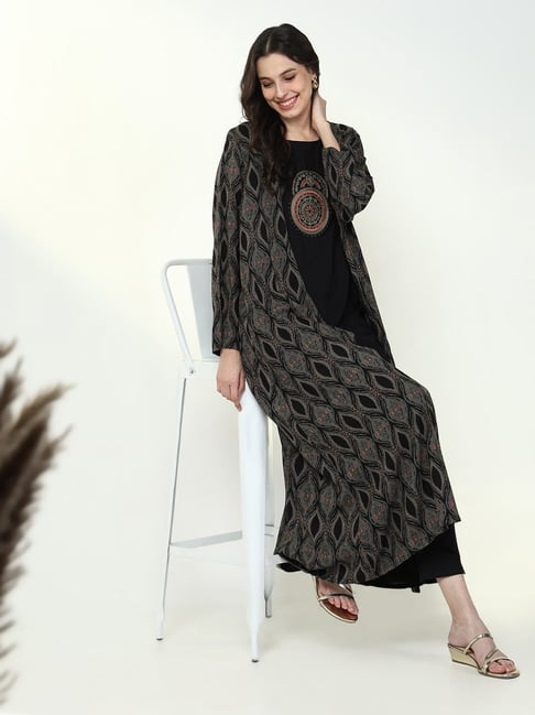 SHOWOFFFF Black Regular Fit Kurta With Overcoat-picture-16