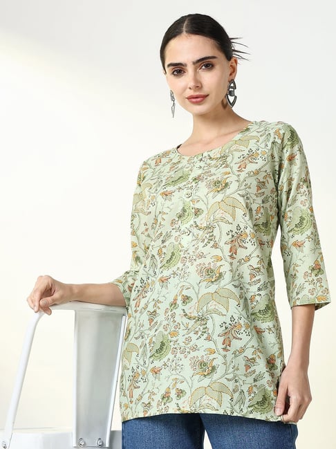 SHOWOFFFF Green Cotton Floral 3/4th sleeve Kurti-picture-26