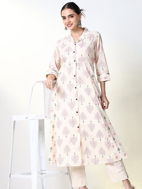 SHOWOFFFF Cream Cotton Printed 3/4th sleeve Kurta-picture-15