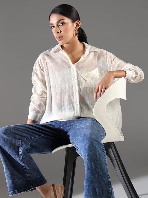 SHOWOFFFF Women's Cream Solid Shirt-picture-37