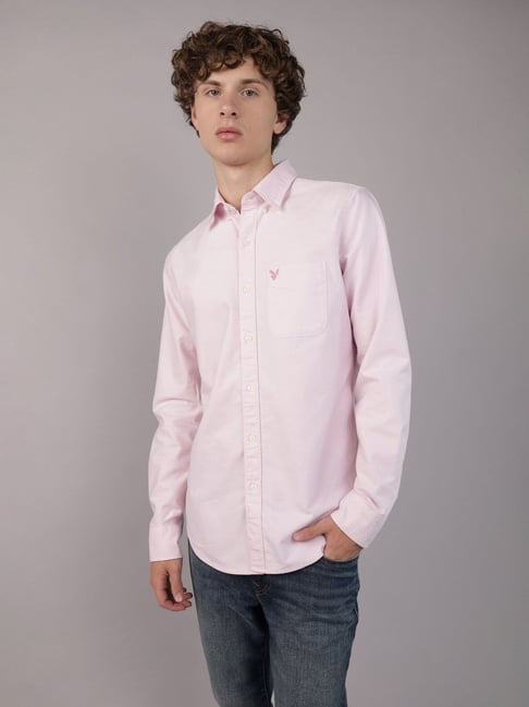 American Eagle Pink Cotton Slim fit Solid Shirt-picture-26
