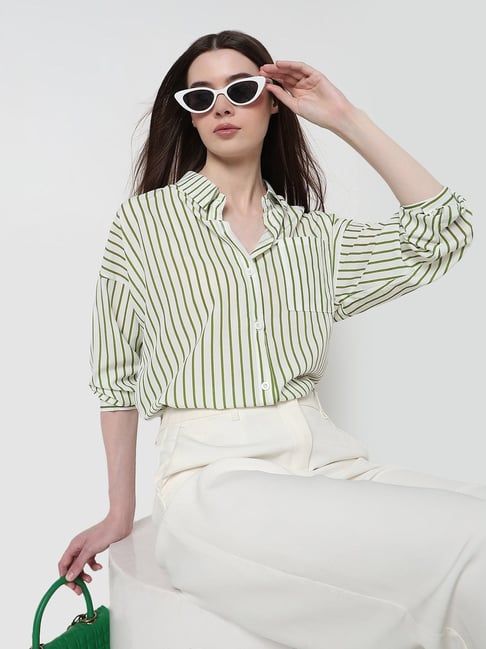 SHOWOFFFF Green Relaxed Fit Striped Shirt-picture-41