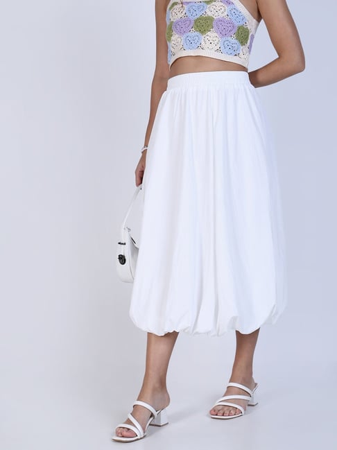 SHOWOFFFF White Cotton Regular Fit Skirt-picture-19