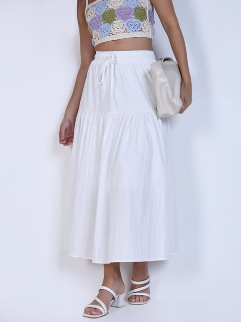 SHOWOFFFF White Cotton Regular Fit Skirt-picture-39