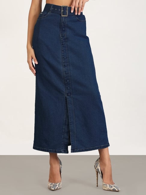 SHOWOFFFF Navy Blue Regular Fit Skirt With Belt-picture-36