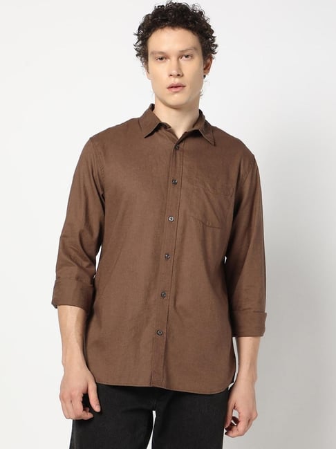 レーヨン麻混オープンカラーシャツ(S ブラウン): トップス｜Right-on